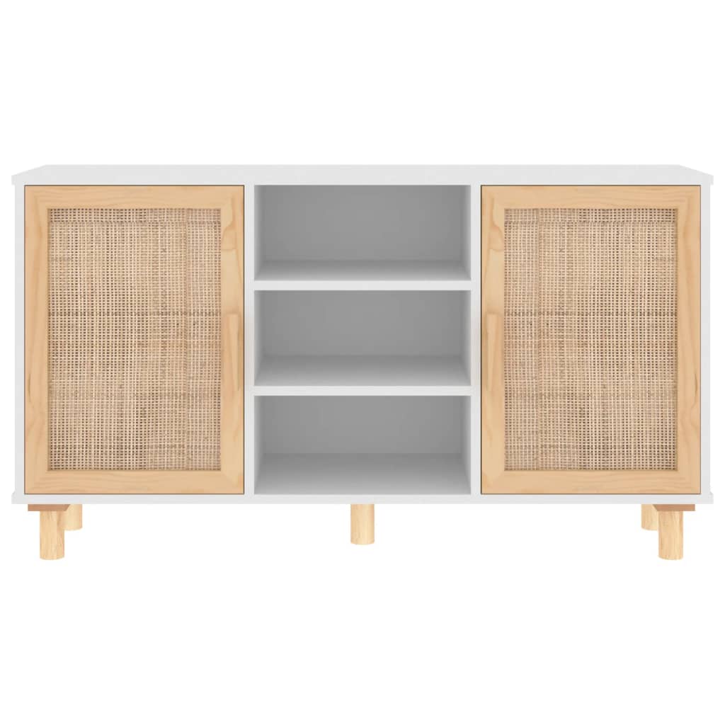 Sideboard Weiß 105x30x60 cm Massivholz Kiefer und Natur-Rattan